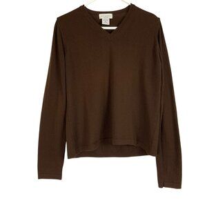 Annalaura Brown Long Sleeve V-Neck Pullover Wool Knit Sweater Size XL